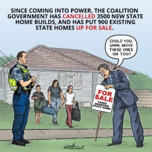 SINCE COMING INTO POWER, THE COALITION GOVERNMENT HAS CANCELLED 3500 NEW STATE HOME BUILDS, AND HAS PUT 900 EXISTING STATE HOMES UP FOR SALE.